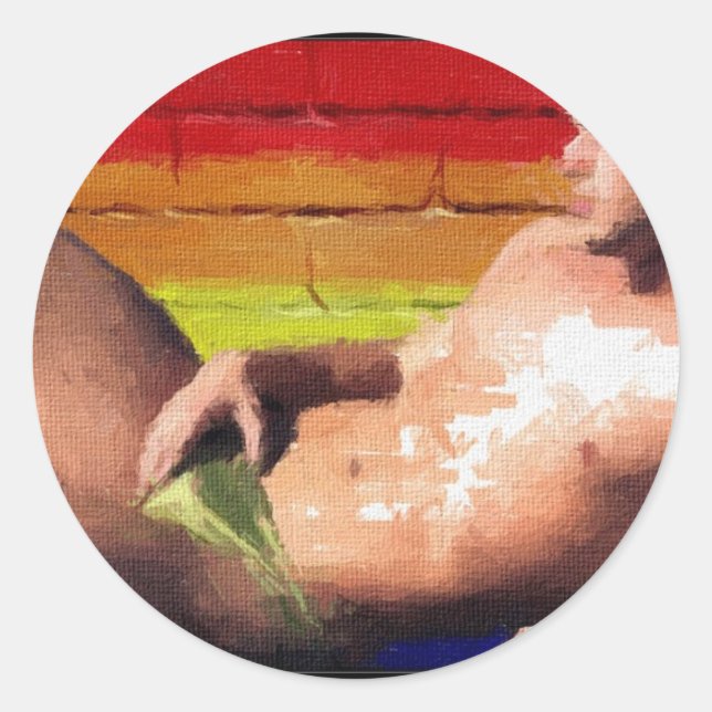 PRIDE Rooftop Hunk - original painting Classic Round Sticker (Front)