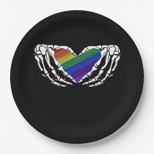 Pride - Skeleton Hands Holding Heart Classic Paper Plate (Front)
