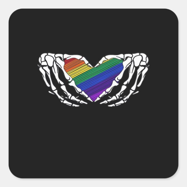 Pride - Skeleton Hands Holding Heart Classic Square Sticker (Front)