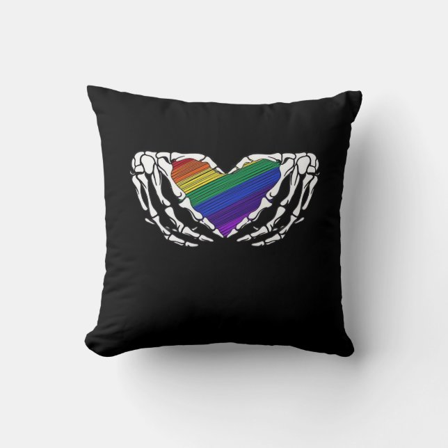 Pride - Skeleton Hands Holding Heart Classic Throw Pillow (Front)
