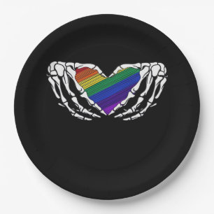Pride Skeleton Hands Holding Heart Inclusive Paper Plate