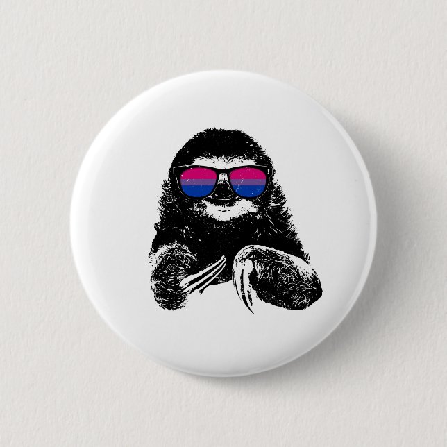 Pride Sloth Bisexual Flag Sunglasses 2 Inch Round Button (Front)