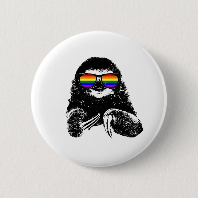 Pride Sloth LGBTQ Flag Sunglasses 2 Inch Round Button (Front)
