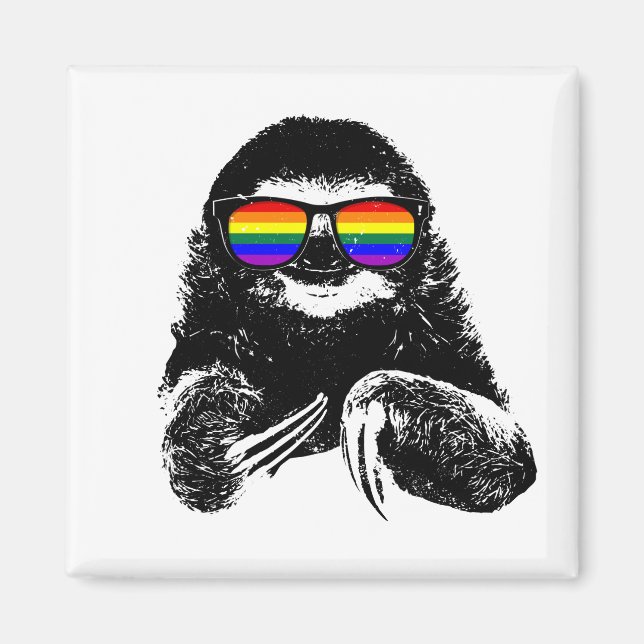 Pride Sloth LGBTQ Flag Sunglasses Magnet (Front)
