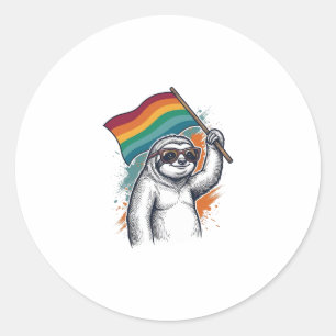 Pride Sloth Vintage Engraving T-Shirt Design_1 Classic Round Sticker