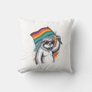 Pride Sloth Vintage Engraving T-Shirt Design_1 Throw Pillow