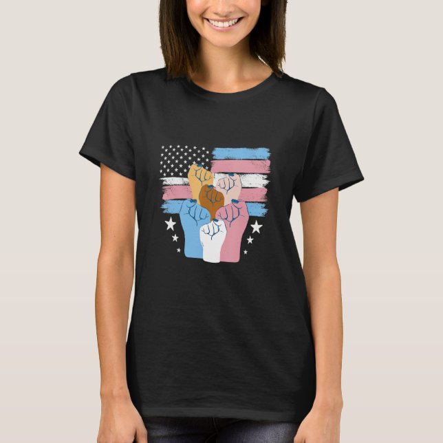 Pride Trans USA Flag  LGBTQ Transgender Pride T-Shirt (Front)