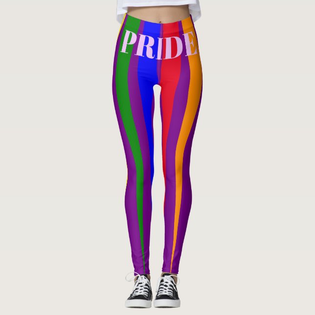 PRIDE typography gay rainbow rays purple Leggings (Front)