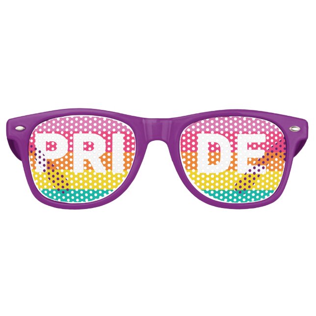 Pride Typography & Rainbow Stripe Design Retro Sunglasses (Front)