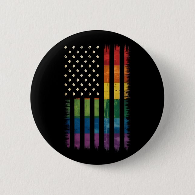Pride USA America Distressed Rainbow Flag LGBTQ 2 Inch Round Button (Front)