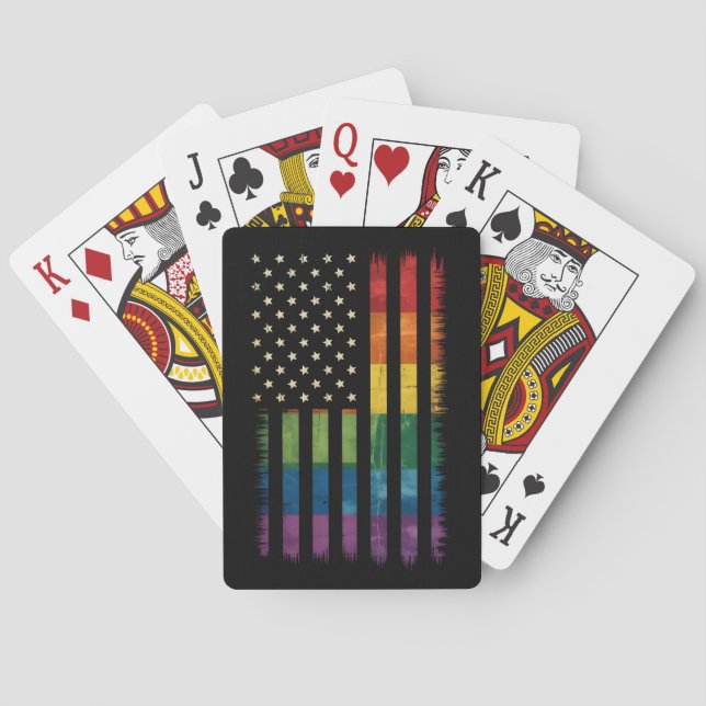 Pride USA America Distressed Rainbow Flag LGBTQ Playing Cards (Back)