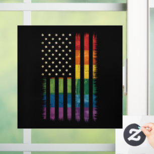 Pride USA America Distressed Rainbow Flag LGBTQ Window Cling