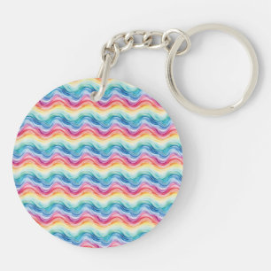 Pride Wavy Rainbow Stripes Pattern Two-sided Keychain
