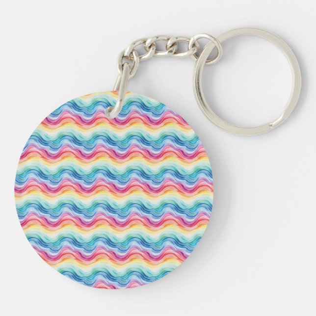Pride Wavy Rainbow Stripes Pattern Two-sided Keychain (Back)