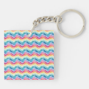 Pride Wavy Rainbow Stripes Pattern Two-sided Keychain