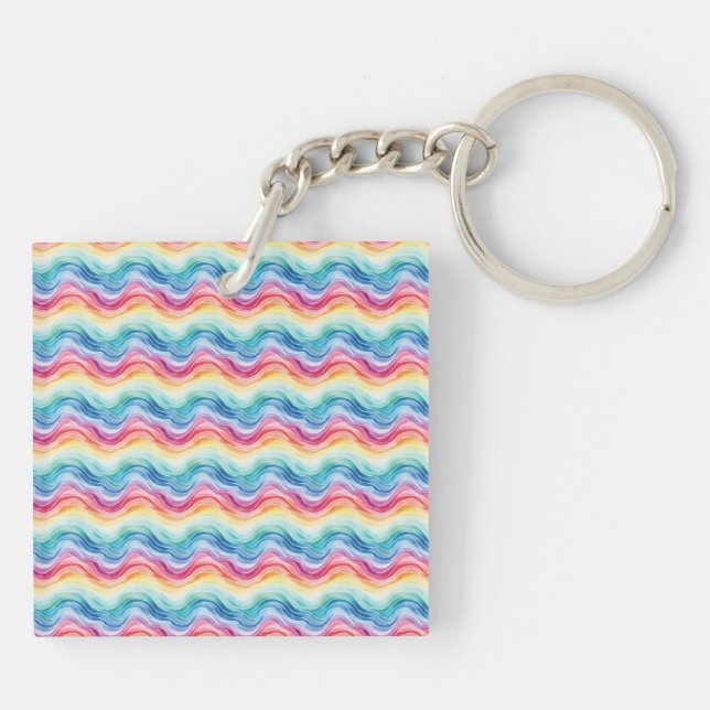 Pride Wavy Rainbow Stripes Pattern Two-sided Keychain (Back)