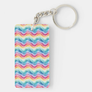 Pride Wavy Rainbow Stripes Pattern Two-sided Keychain