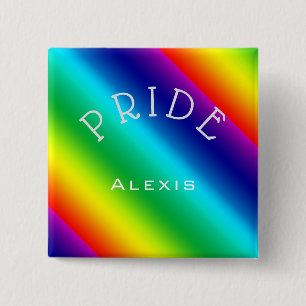 PRIDE with Name Multicolor Sideways Rainbow 2 Inch Square Button