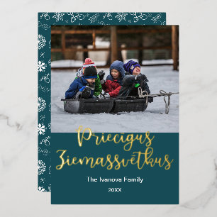 Priecīgus Ziemassvētkus, Latvian Merry Christmas Foil Holiday Card