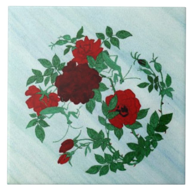 Prier Mantis & Roses Rouges Carreaux (Devant)