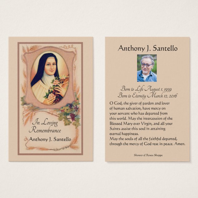 Prière commémorative funéraire catholique Carte Sa (Devant & derrière)