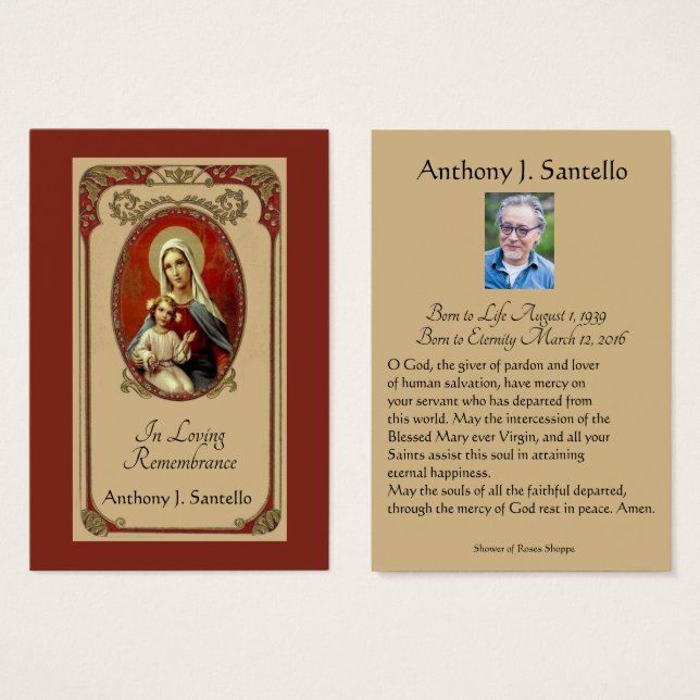 Prière commémorative funéraire catholique Carte Sa (Devant & derrière)