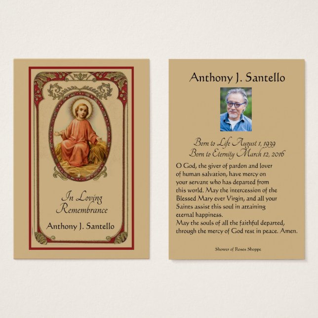 Prière commémorative funéraire catholique Carte Sa (Devant & derrière)