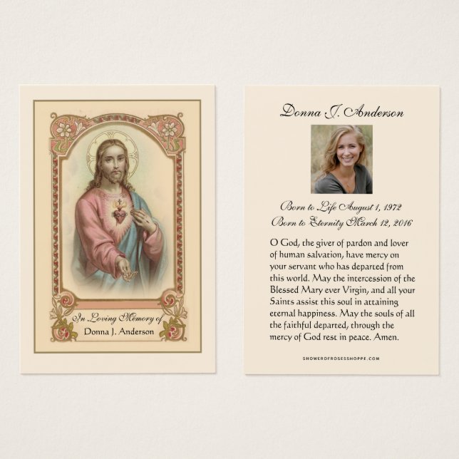 Prière commémorative funéraire catholique Carte Sa (Devant & derrière)
