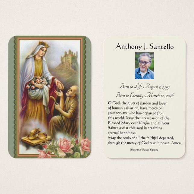 Prière commémorative funéraire catholique Carte Sa (Devant & derrière)