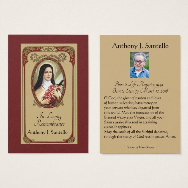 Prière commémorative funéraire catholique Carte Sa (Devant & derrière)