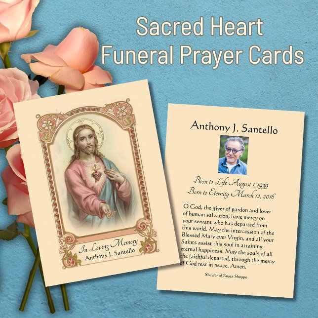 Prière commémorative funéraire catholique Carte Sa (Traditional Catholic Sacred Heart of Jesus Funeral Prayer Cards)
