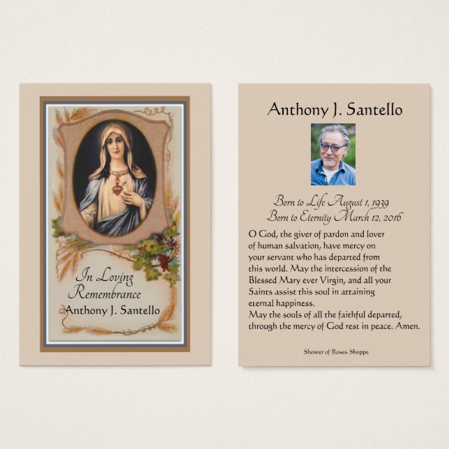 Prière commémorative funéraire catholique Carte Sa (Devant & derrière)