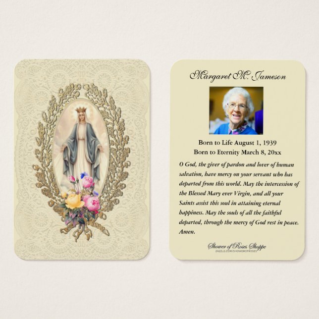 Prière commémorative funéraire catholique Carte Sa (Devant & derrière)