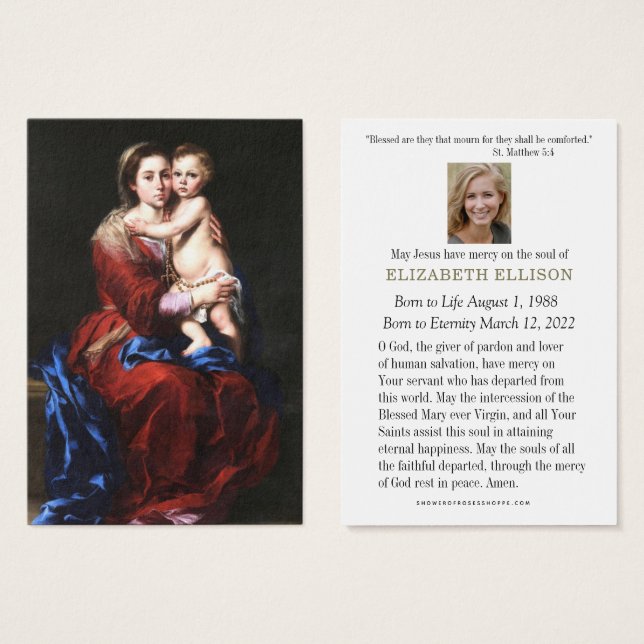 Prière commémorative funéraire catholique Mary Ros (Devant & derrière)