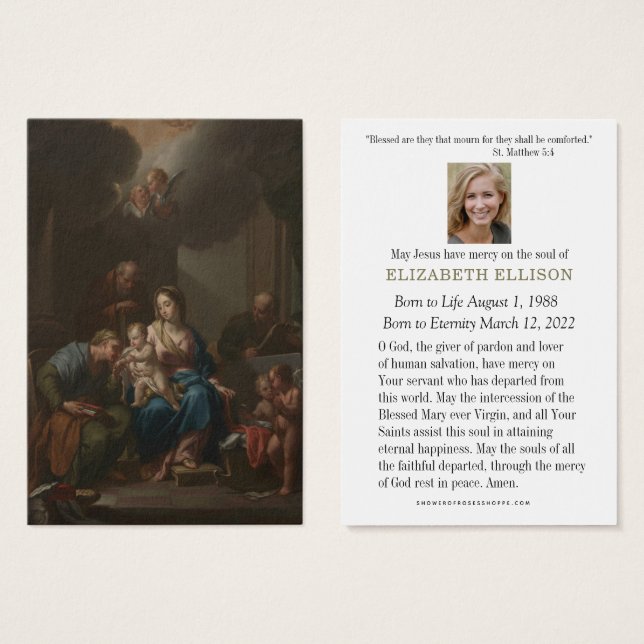 Prière commémorative funéraire catholique Sainte f (Devant & derrière)