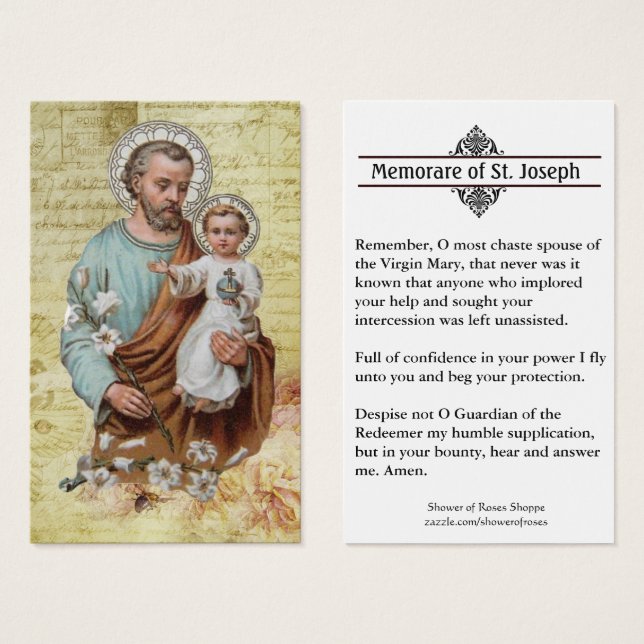 Prière commémorative Saint Joseph & Jésus Carte Sa (Devant & derrière)