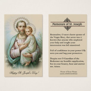Prière commémorative Saint Joseph & Jésus Carte Sa
