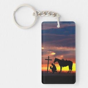 Prière Cowboy avec coucher de soleil