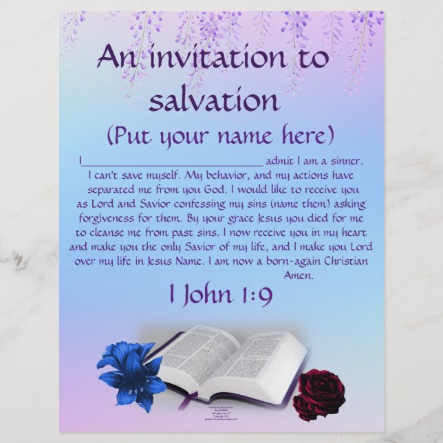 Prière d'invitation au Christ Papier personnalisé (Devant)