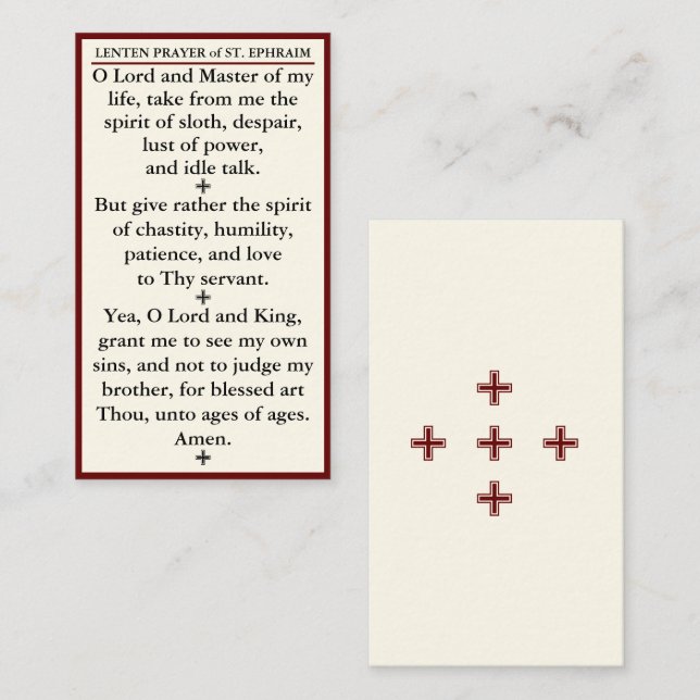 Prière du Carême de Saint Ephraïm la mini carte sy (Devant / Derrière)