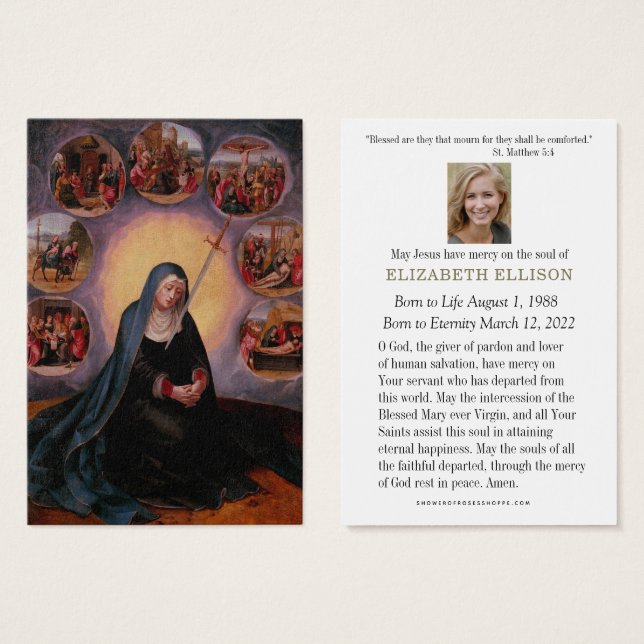 Prière funéraire catholique de la Vierge Marie (Devant & derrière)