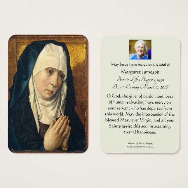 Prière funéraire catholique de la Vierge Marie (Devant & derrière)