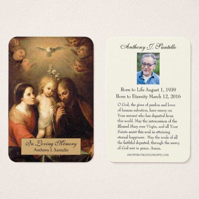 Prière funéraire de la Sainte Famille catholique (Devant & derrière)