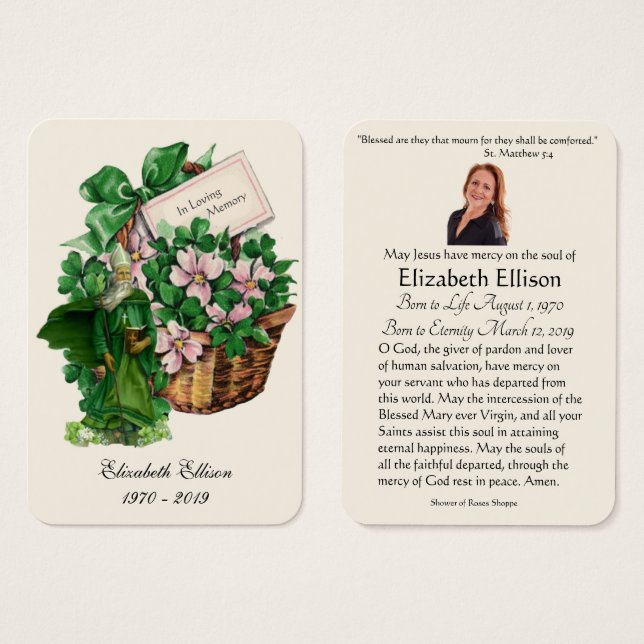 Prière funéraire irlandaise St Patrick (Devant & derrière)