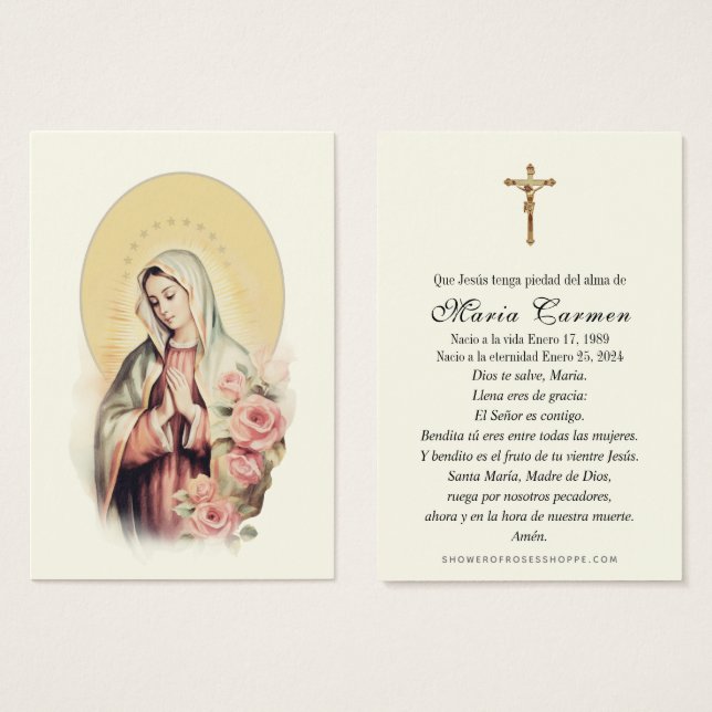 Prière funéraire religieuse Vierge Marie (Devant & derrière)