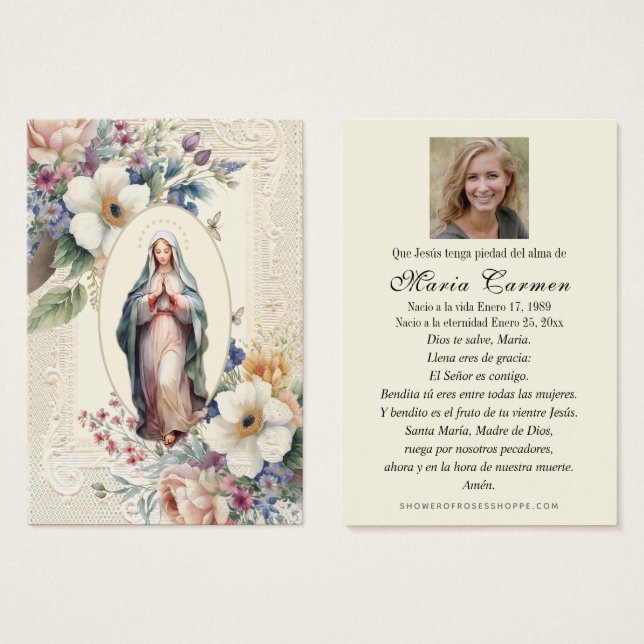 Prière funéraire religieuse Vierge Marie (Devant & derrière)