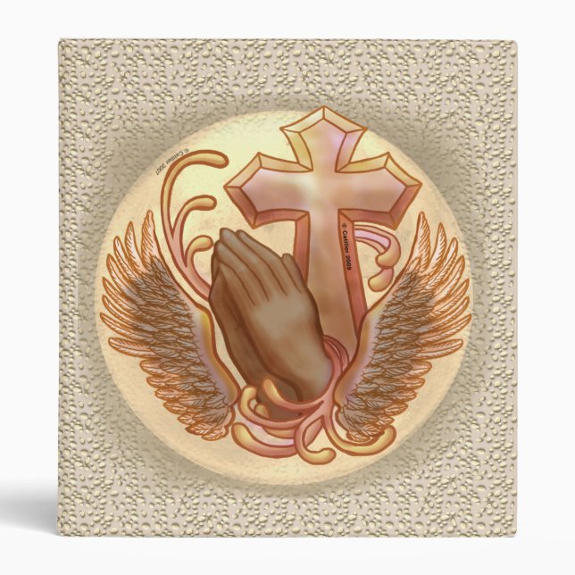 Prière mains Croix classeur chrétien (Devant)