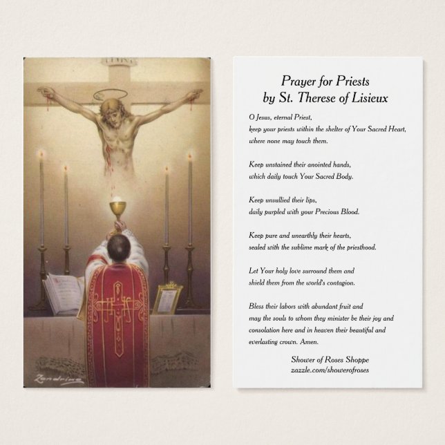Prière pour les prêtres par Sainte-Thérèse Carte S (Devant & derrière)