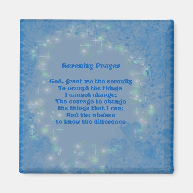 Prière Sérénité Coeurs Bleus Magnet Inspirant (Devant)