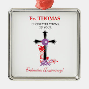 Priest 10th Ordination Anniversary Black Cross Metal Ornament